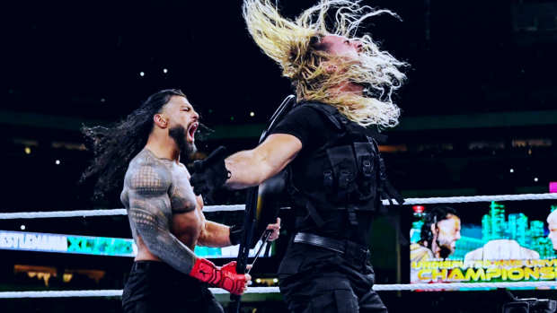 Roman Reigns Attacks Seth Rollins at WrestleMania 40