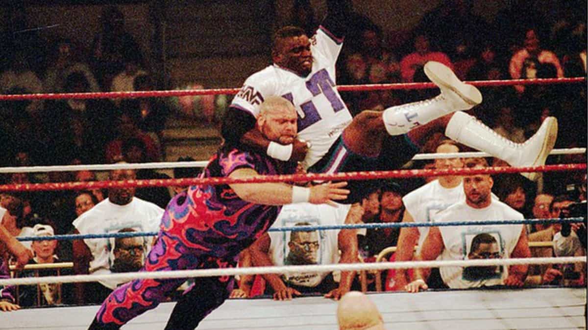 Lawrence Taylor and Bam Bam Bigelow at WrestleMania 11
