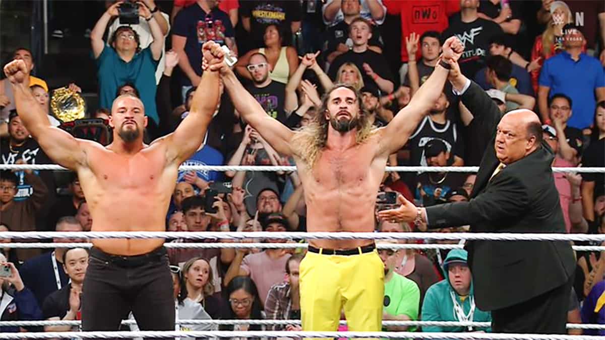 Paul Heyman, Bron Breakker and Seth Rollins