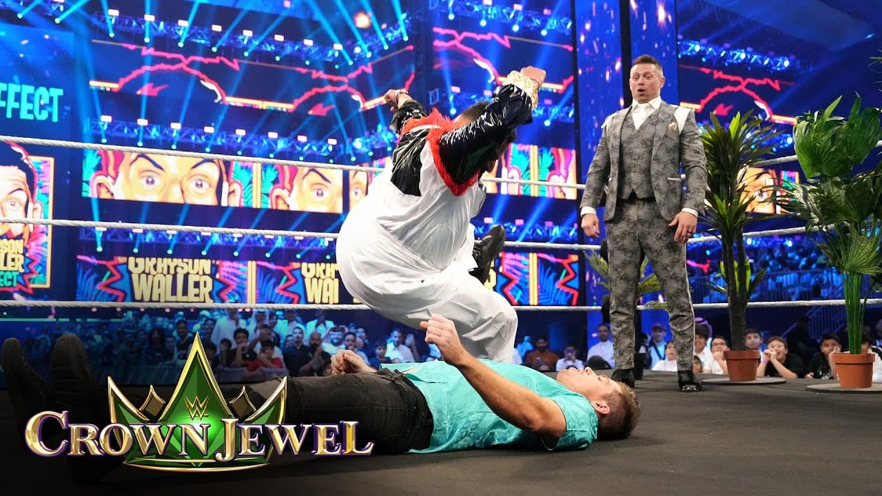 Ibrahim Al Hajjaj hits the People's Elbow on Grayson Waller: WWE Crown Jewel 2023 highlights