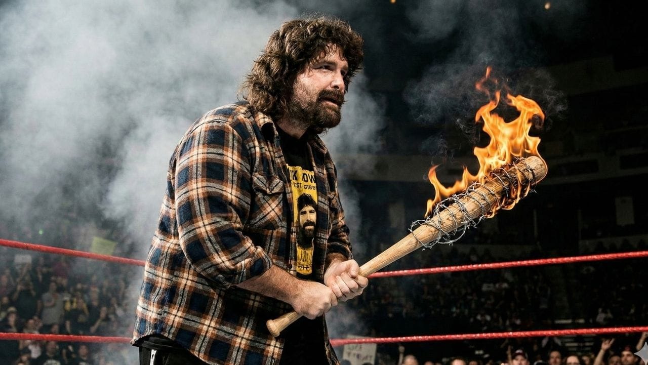 Mick Foley Flaming Bat Illustration