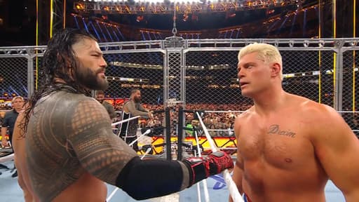 Roman Reigns and Cody Rhodes at WarGames. Photo: WWE